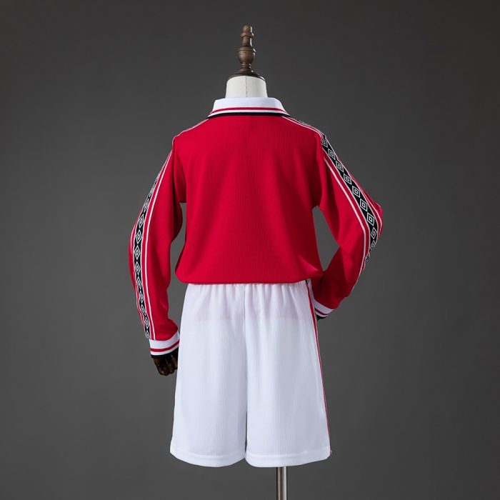 M-U 98/99 Home Retro Long Sleeve Kids Kit Jersey - 图片 2