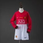 M-U 07/08 Home Retro Long Sleeve Kids Kit Jersey