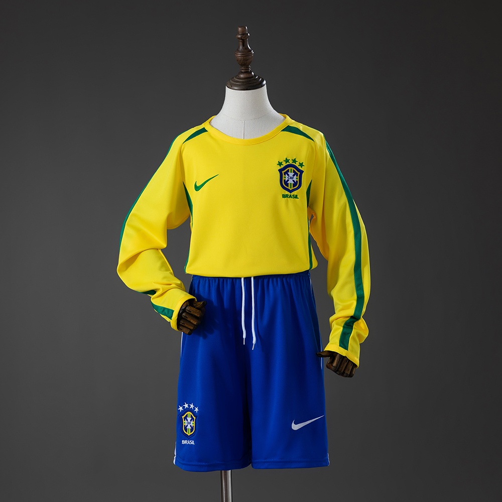 JER-10250_1 Brazil 2002 Home Retro Long Sleeve Kids Kit Jersey - 图片 1