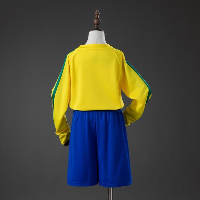 Brazil 2002 Home Retro Long Sleeve Kids Kit Jersey - 图片 2