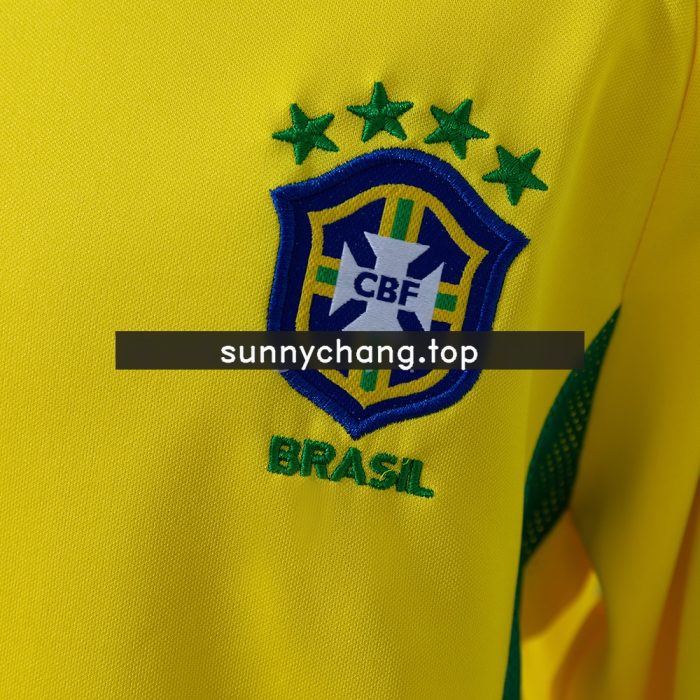 Brazil 2002 Home Retro Long Sleeve Kids Kit Jersey - 图片 7