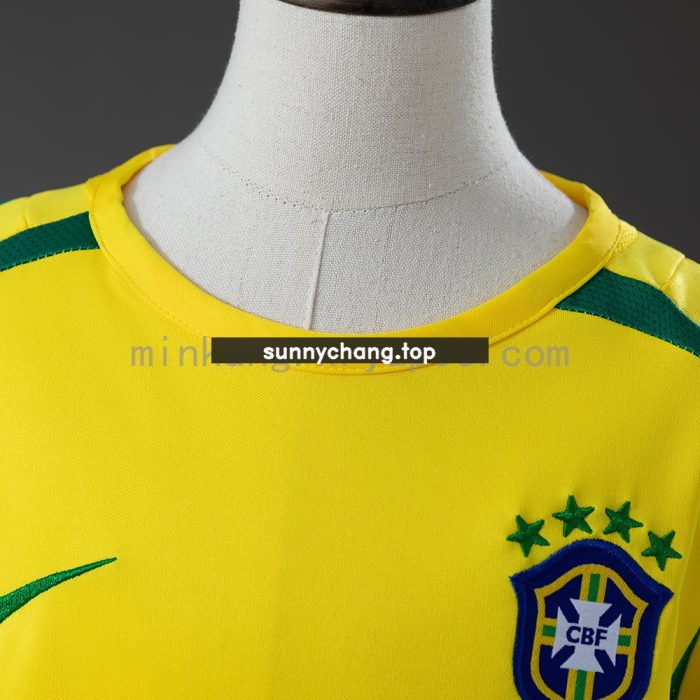 Brazil 2002 Home Retro Long Sleeve Kids Kit Jersey - 图片 8