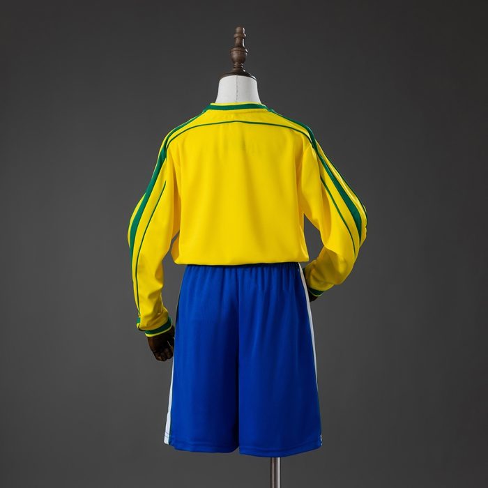 Brazil 1998 Home Retro Long Sleeve Kids Kit Jersey - 图片 2