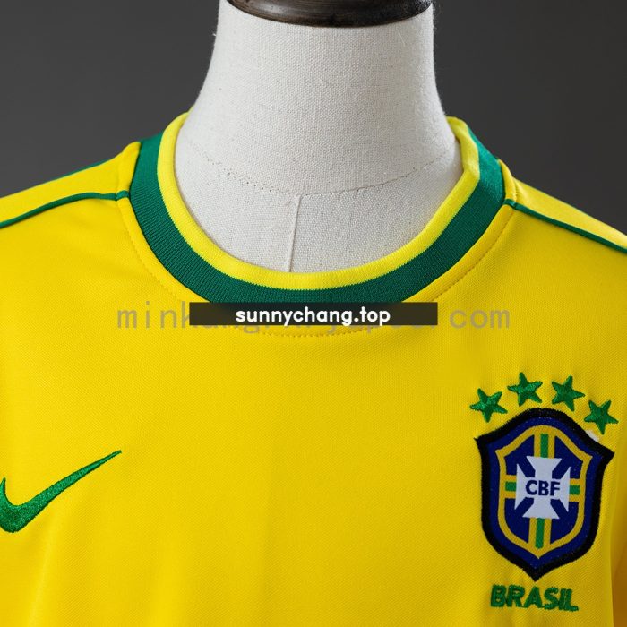 Brazil 1998 Home Retro Long Sleeve Kids Kit Jersey - 图片 8