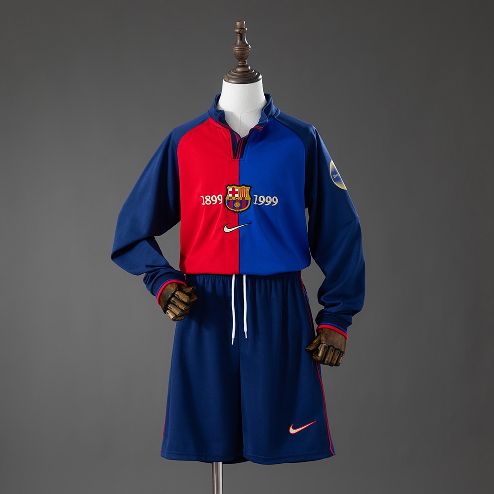JER-10275_1 Barcelona 100th Anniversary Retro Long-Sleeve Kids Kit Jersey - 图片 1