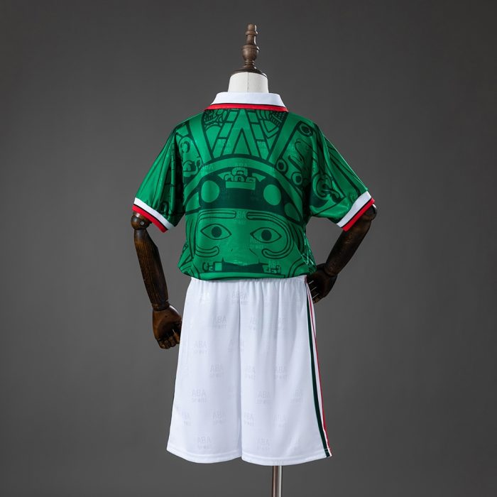 Mexico 1998 Home Retro Kids Kit Jersey - 图片 2