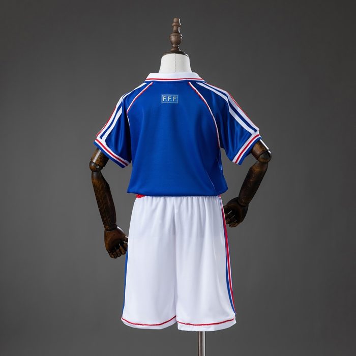 France 1998 Home Retro Kids Kit Jersey - 图片 2