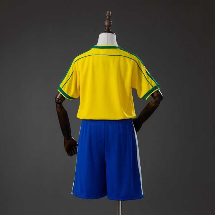 Brazil 1998 Home Retro Kids Kit Jersey - 图片 2