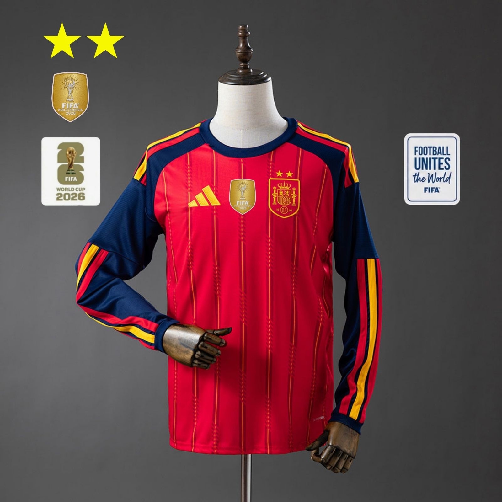 JER-11038_1 Spain 2026 Home 2-Star Champion Edition Long Sleeve Jersey - 图片 1