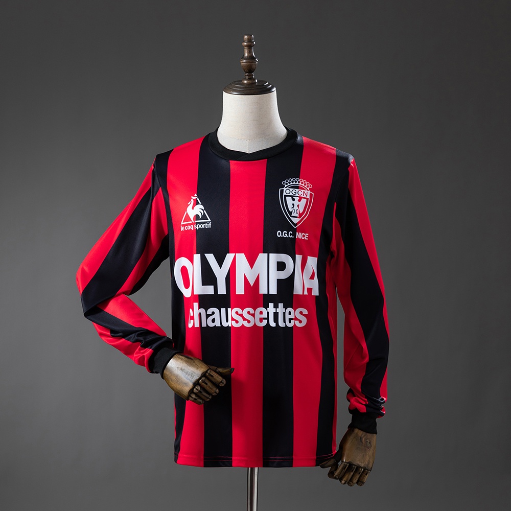 JER-11153_1 OGC Nice 77/78 Home Long-Sleeve Retro Jersey - 图片 1
