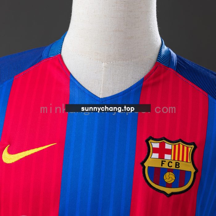 Barcelona 16/17 Home Long Sleeve Retro Jersey - 图片 7