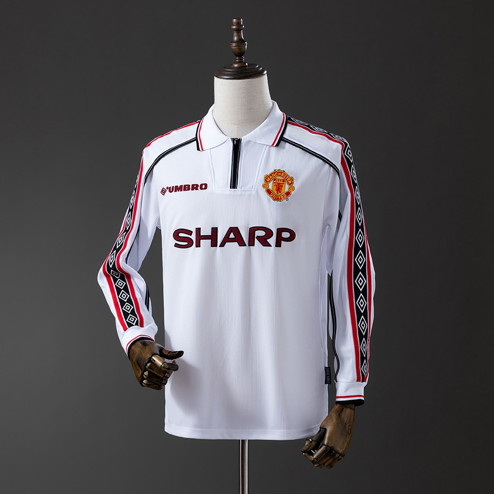 JER-11391_1 M-U 98/99 White Long Sleeve Retro Jersey - 图片 1