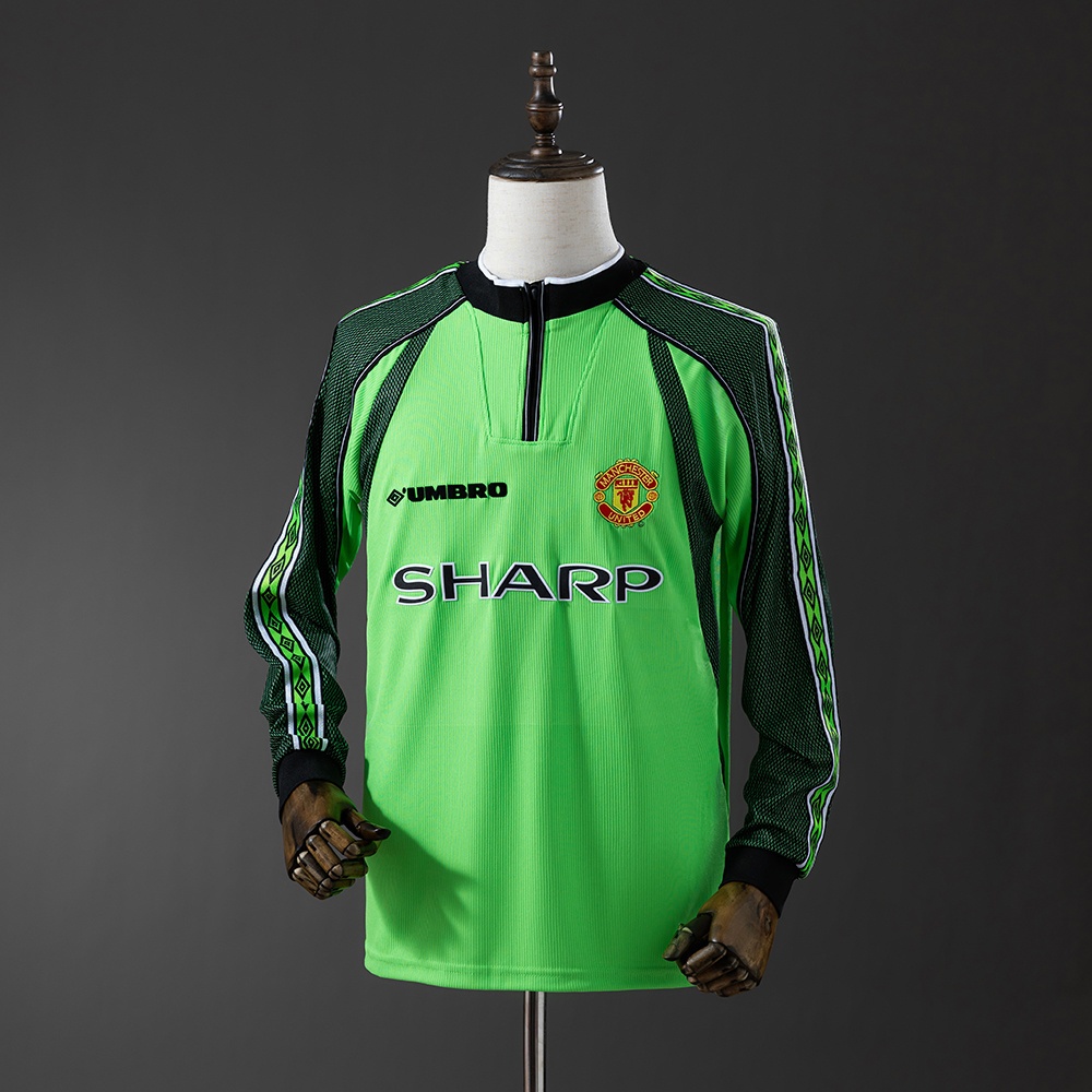 JER-11433_1 M-U 1998/99 Goalkeeper Green Long Sleeve Retro Jersey - 图片 1