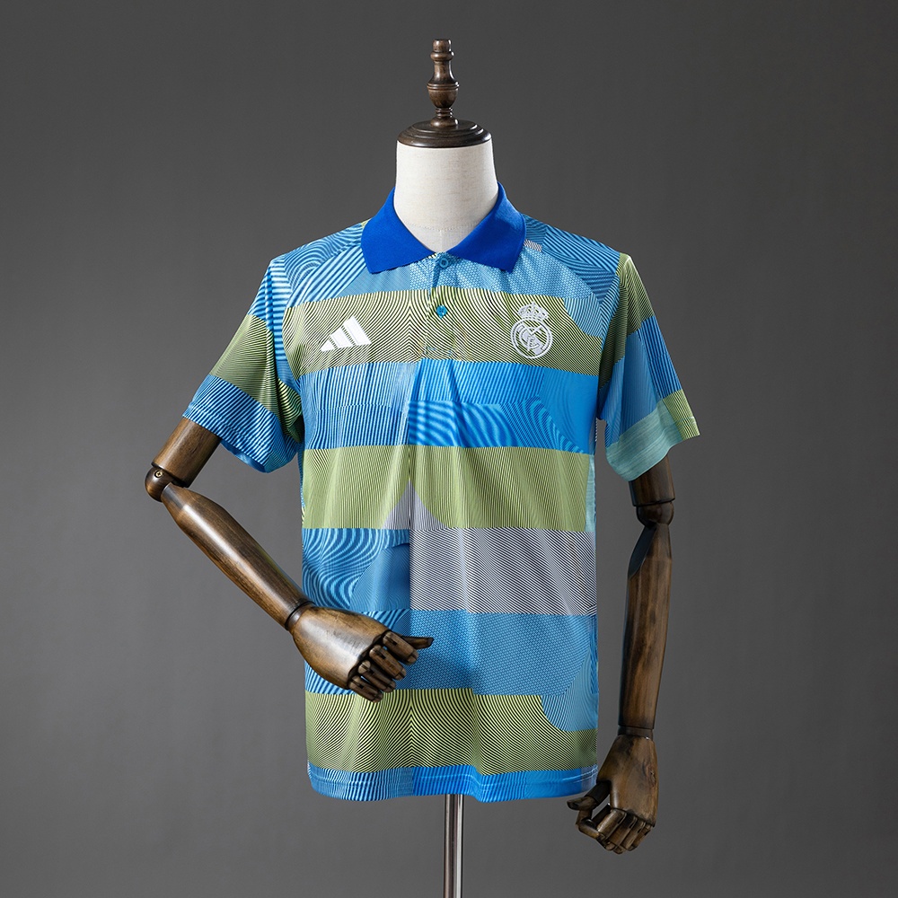 JER-11605_1 Real Madrid 25/26 Polo - Green Striped Tray S-XXL - 图片 1