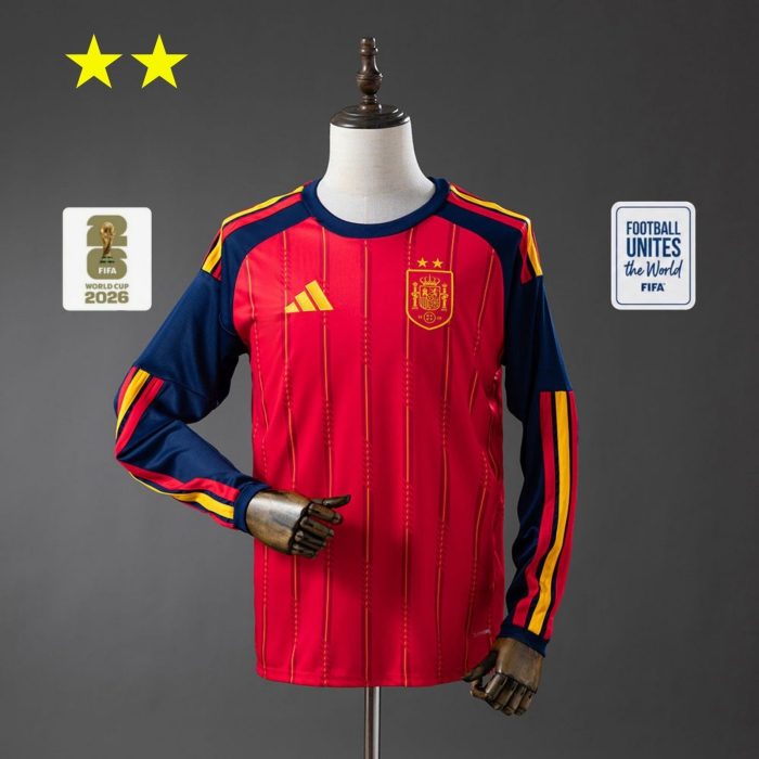 Spain 2026 Home 2-Star Champion Edition Long Sleeve Jersey - 图片 4